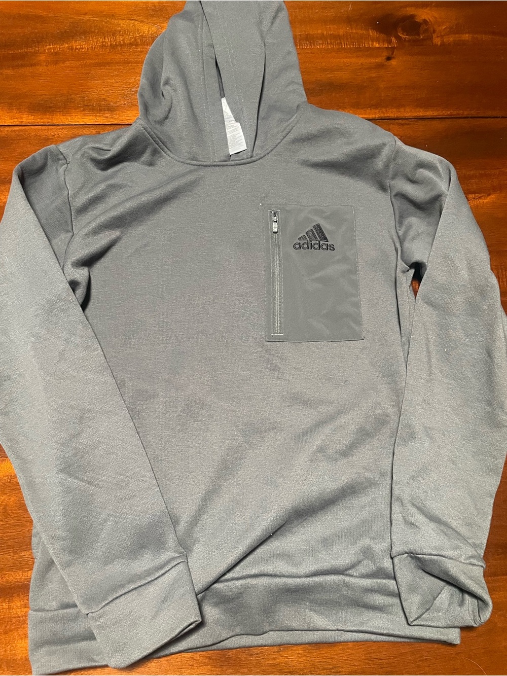adidas Gray Hooded Pullover with Zip Chest Pocket